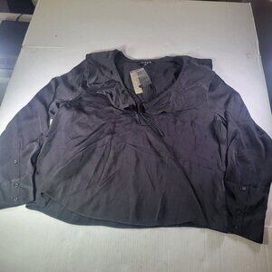 J.Crew Womens Black Long-Sleeve Blouse With Ruffle Collar & Tie-Neck Detail XL V